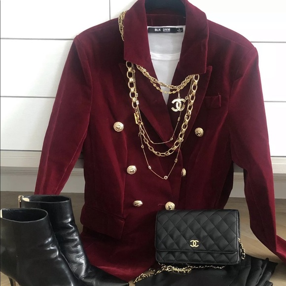 BALMAIN STYLE BURGUNDY VELVET BLAZER - Picture 2 of 8